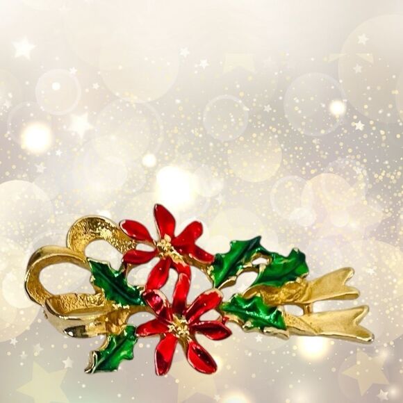 Vintage Christmas brooch gold tone & enamel - Picture 3 of 6